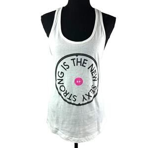 Musclebox Strong is the New Sexy white racerback tank top activewear SZ medium